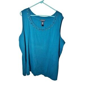 Catherine’s Teal Embellished Neck Tank Top Size 3X 26-28W